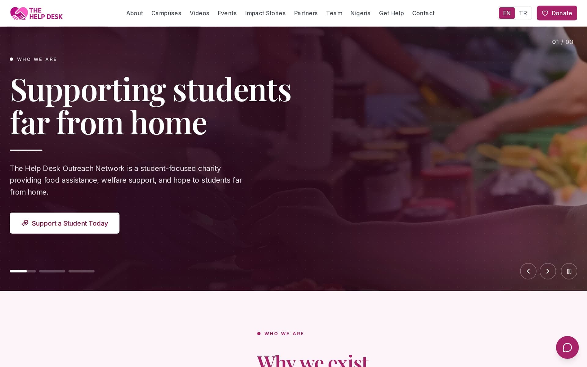 Bilingual website and donation platform for a student food charity — work delivered for The Help Desk Outreach Network